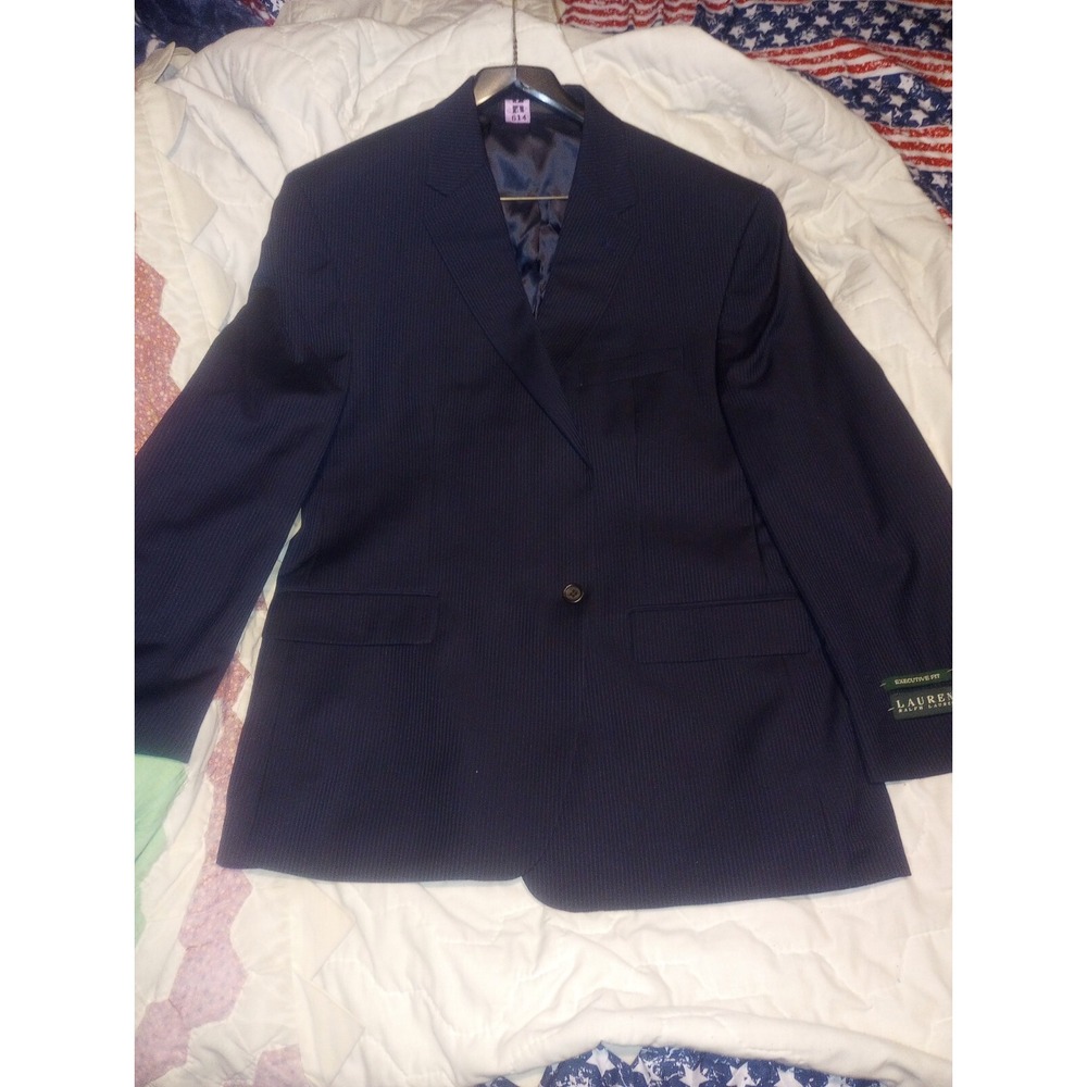 Men's Ralph Lauren Navy Blue Pinstriped Two Button Blazer‎ Suit Jacket 42S